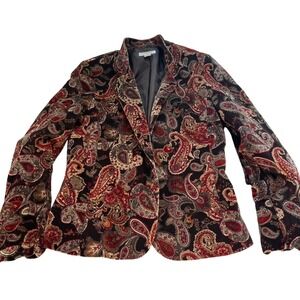 Vintage Talbots Blazer Women's 10 Velvet Paisley Jacket Boho‎ Western Made Korea